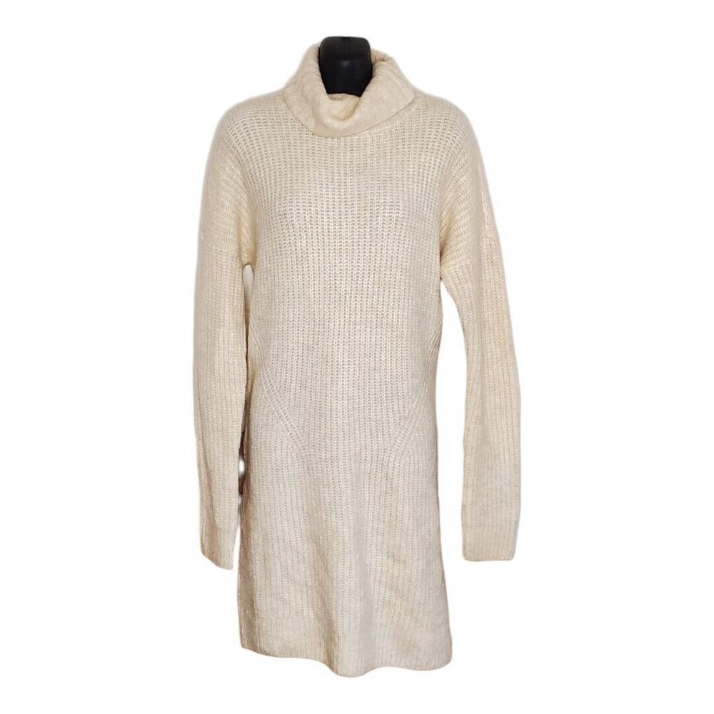 Abercrombie & Fitch Womens Knee Length Sweater Dress Size Large Cream Cowl Neck